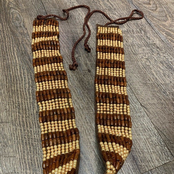 BABA CLOTHING WOOD and FAUX PEARL BOHO BEADED BELT - Picture 12 of 12